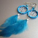 TURQUOISE Cat eyes Hand Woven Hippie Dreamcatcher Feathers Chandelier Earrings