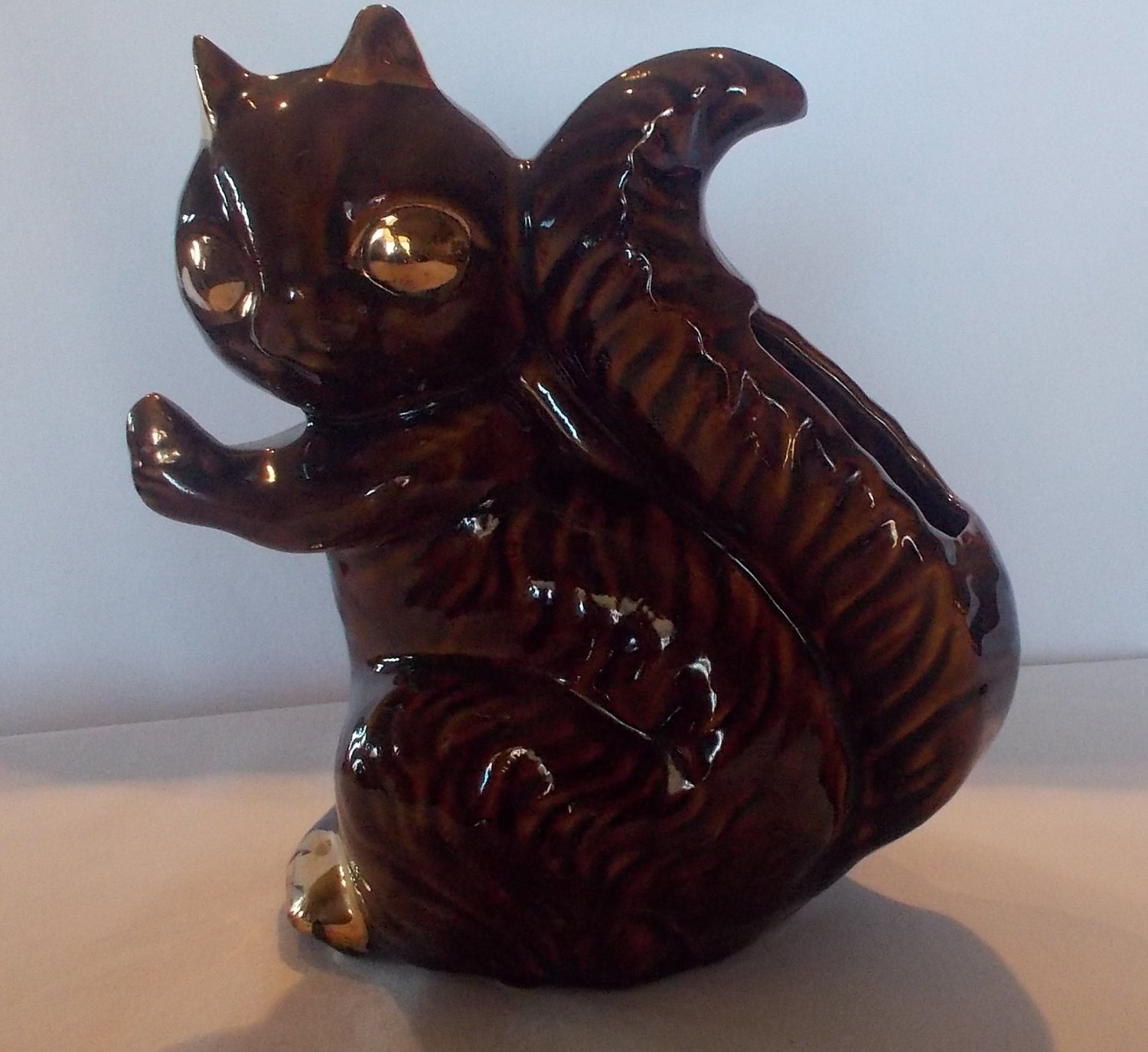 Vintage Cermamic Squirrel Planter Brown with Gold McCoy