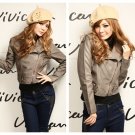 Gray Leather Short Jacket
