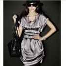 Celeb Style Short Sleeve Silk Dress Grey/Silver, Black