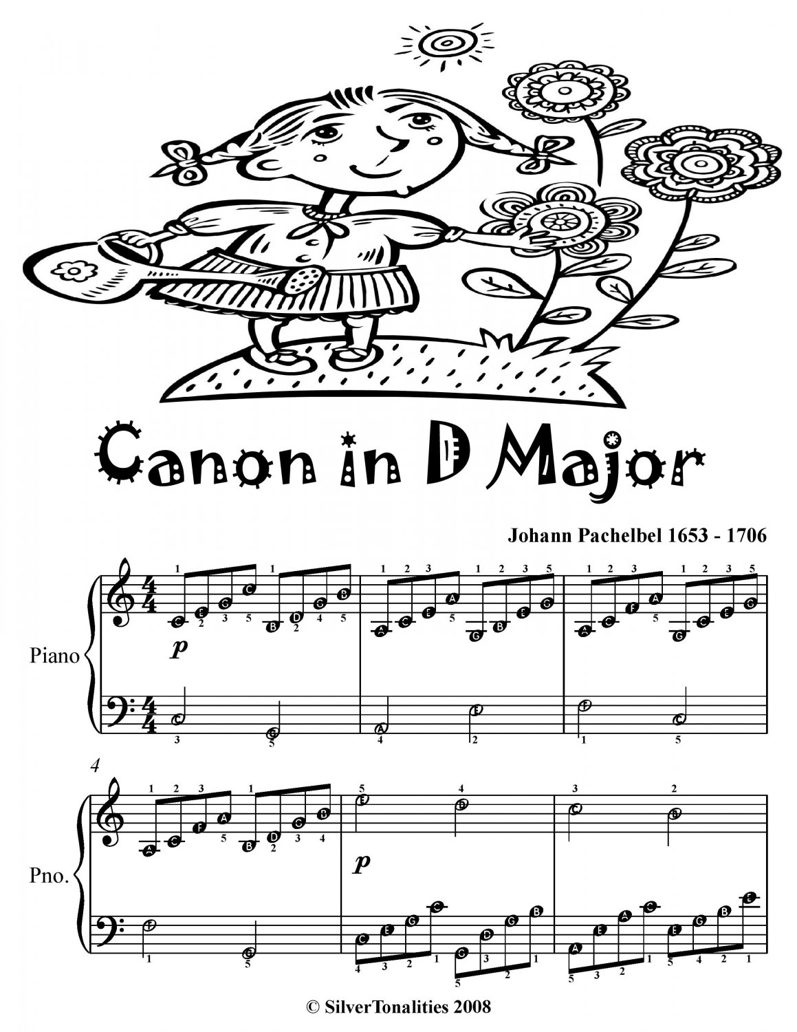 Canon in D Major Easy Piano Sheet Music Tadpole Edition PDF