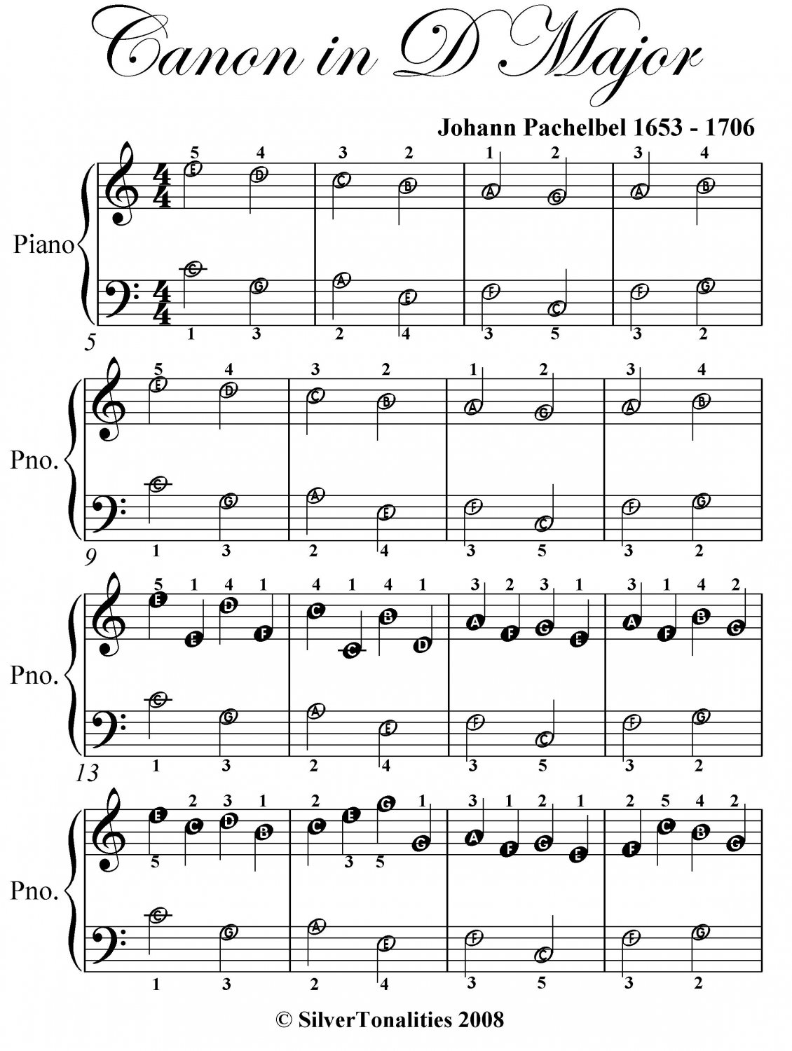 Canon In D Easy Piano Sheet Music Free Printable