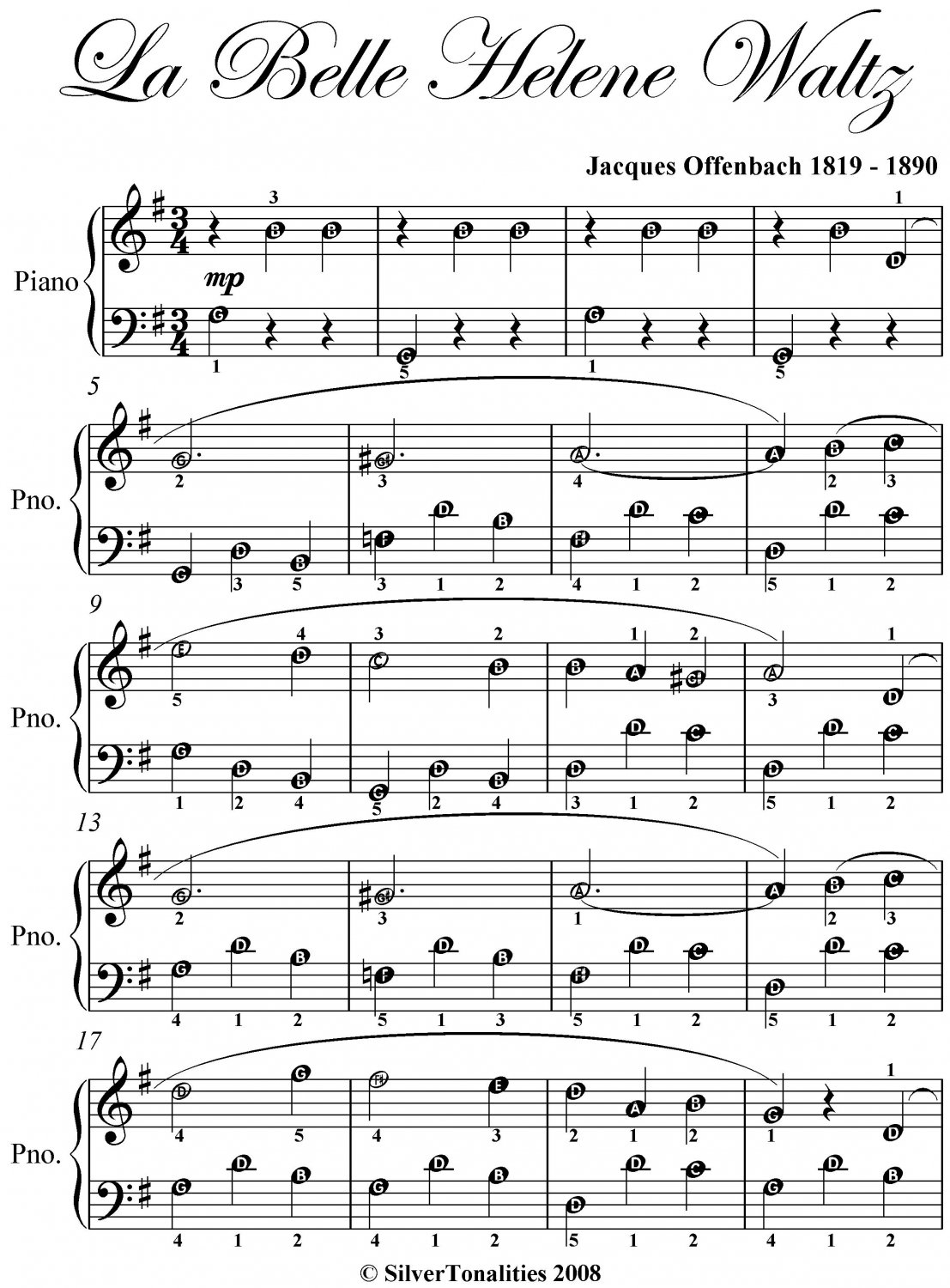 La Belle Helene Waltz Easy Piano Sheet Music Pdf