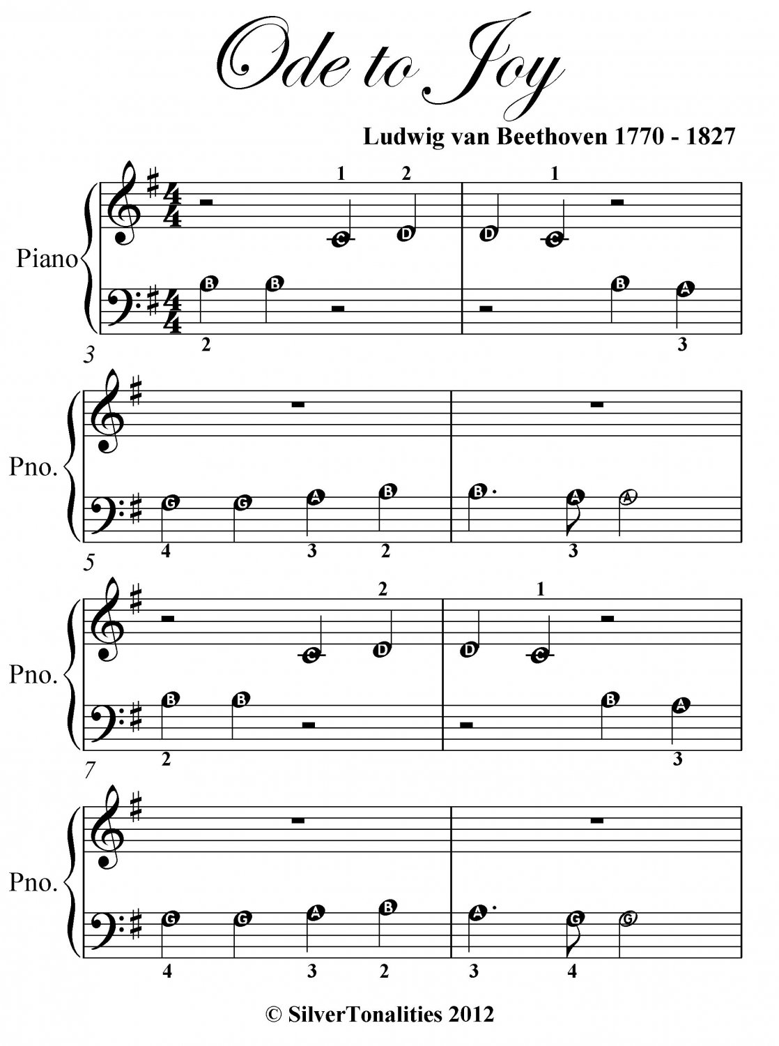 Ode to Joy Beginner Piano Sheet Music PDF