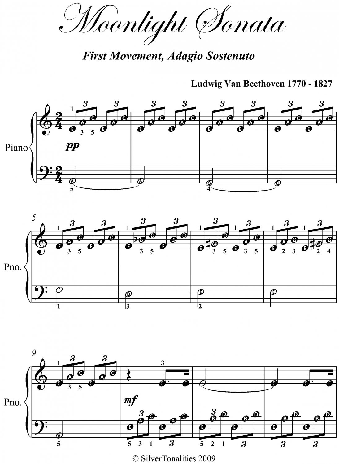 Moonlight Sonata First Movement Easy Piano Sheet Music PDF
