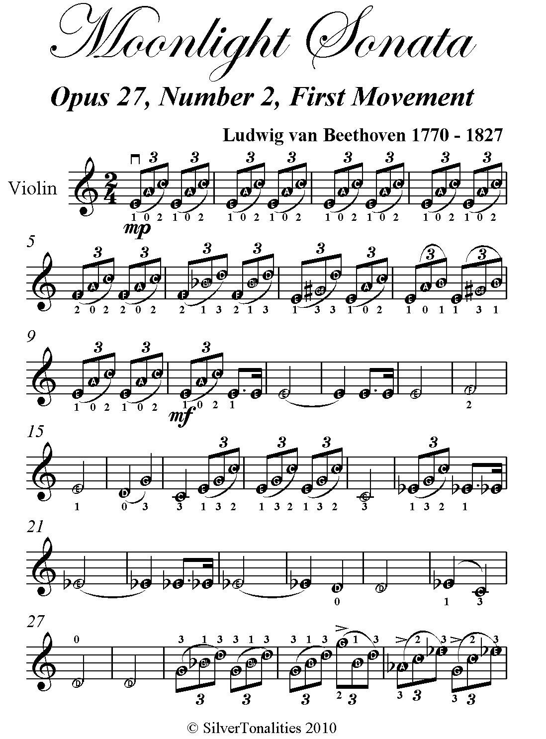 Moonlight Sonata First Movement Easy Violin PDF