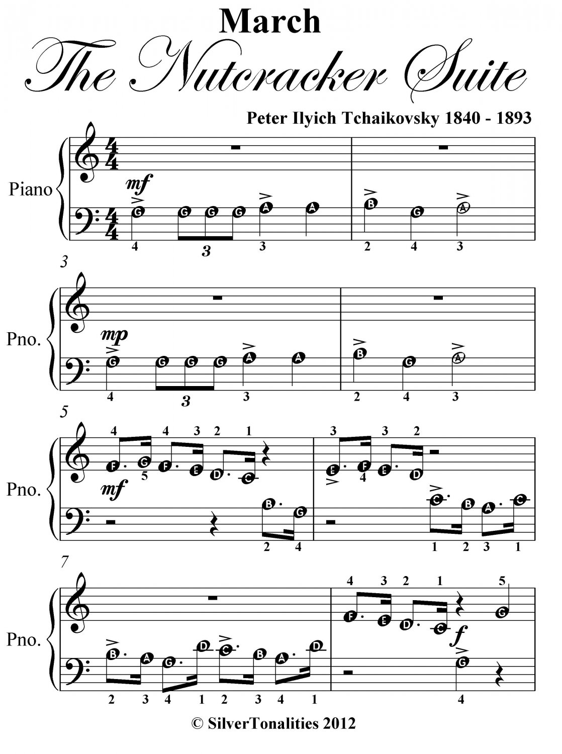 March the Nutcracker Suite Beginner Piano Sheet Music PDF