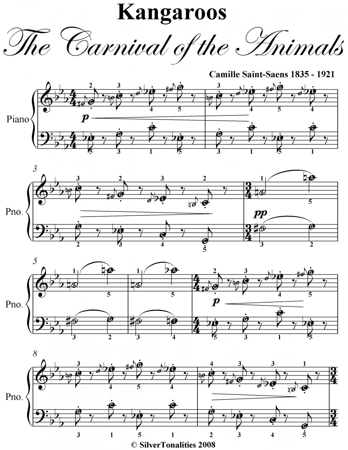 Kangaroos Carnival of the Animals Easy Piano Sheet Music PDF