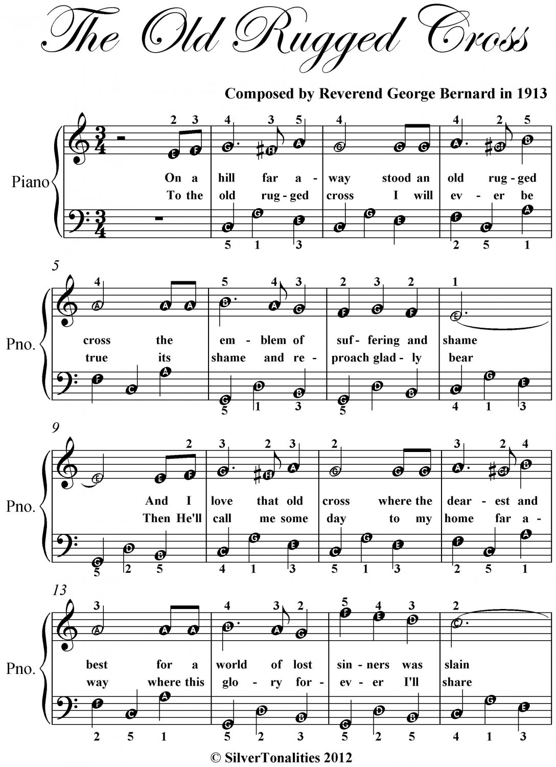 Old Rugged Cross Easy Piano Sheet Music PDF