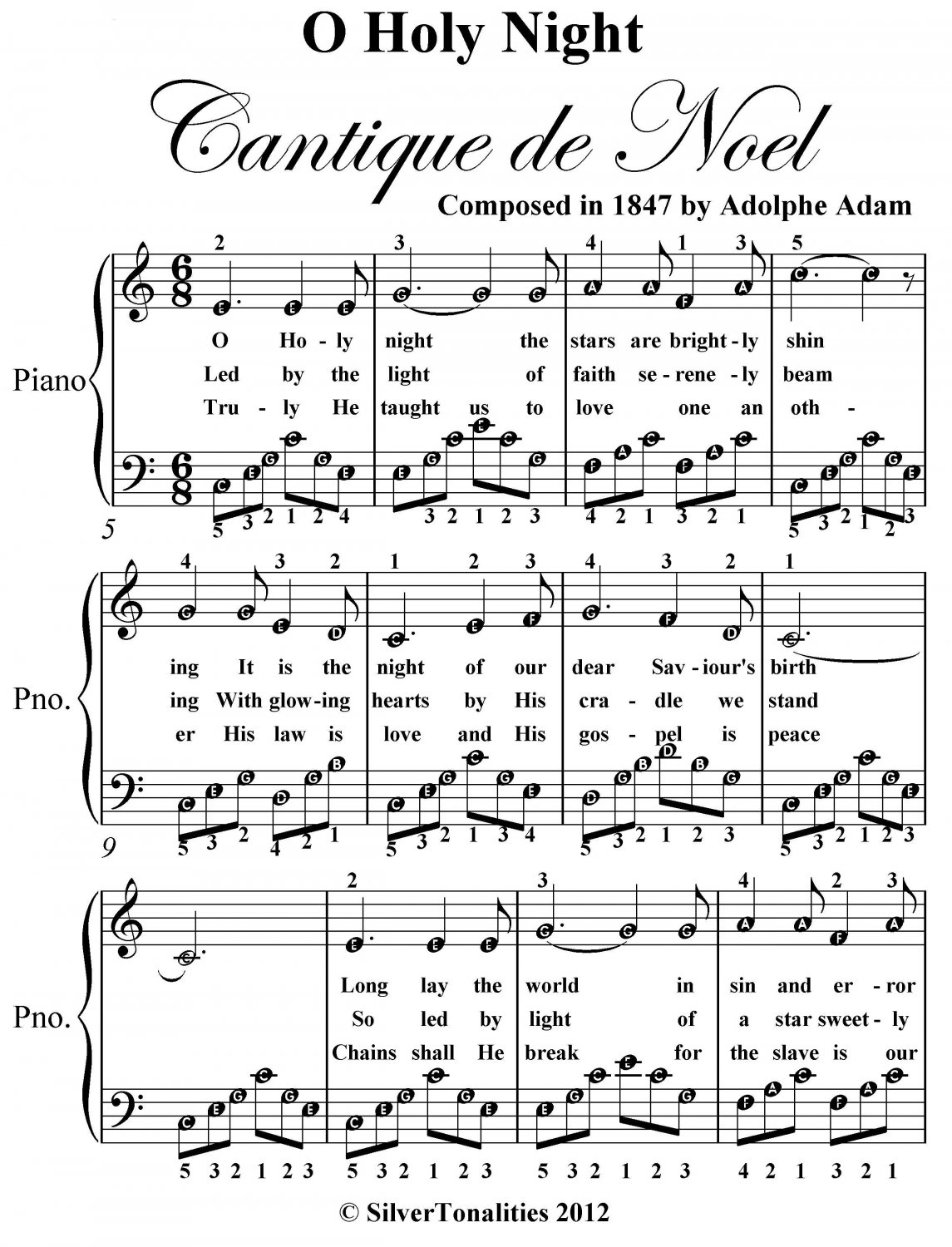 O Holy Night Easy Piano Sheet Music PDF