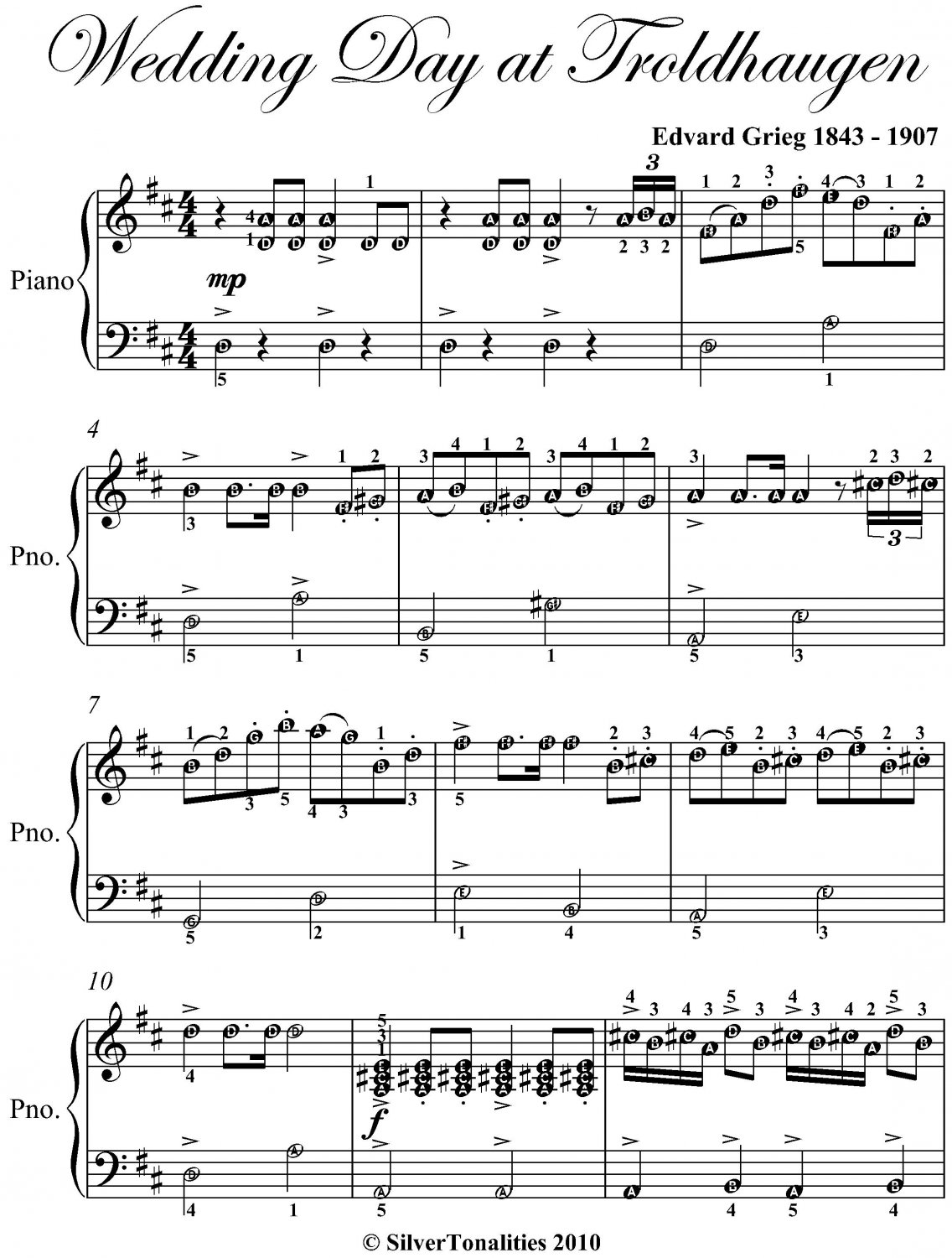 Wedding Day at Troldhaugen Easy Piano Sheet Music PDF