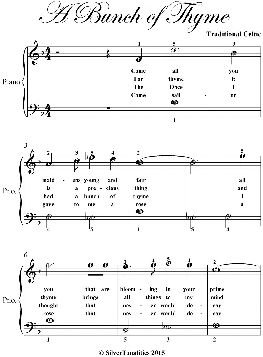 A Bunch of Thyme Easiest Piano Sheet Music PDF