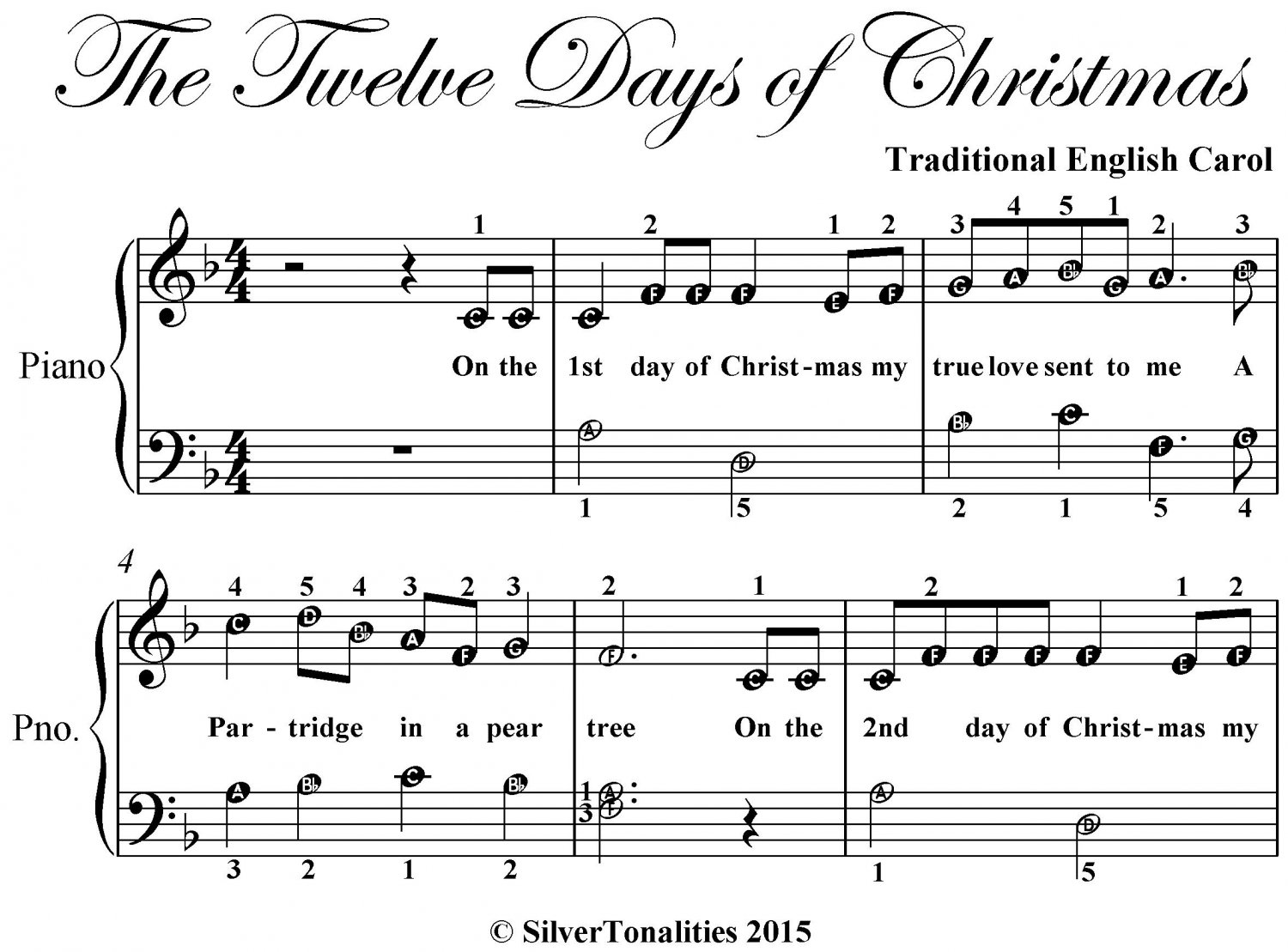 The Twelve Days of Christmas Easy Piano Sheet Music PDF