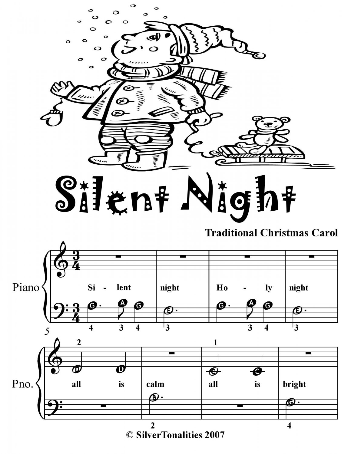 Silent Night Easy Beginner Piano Sheet Music