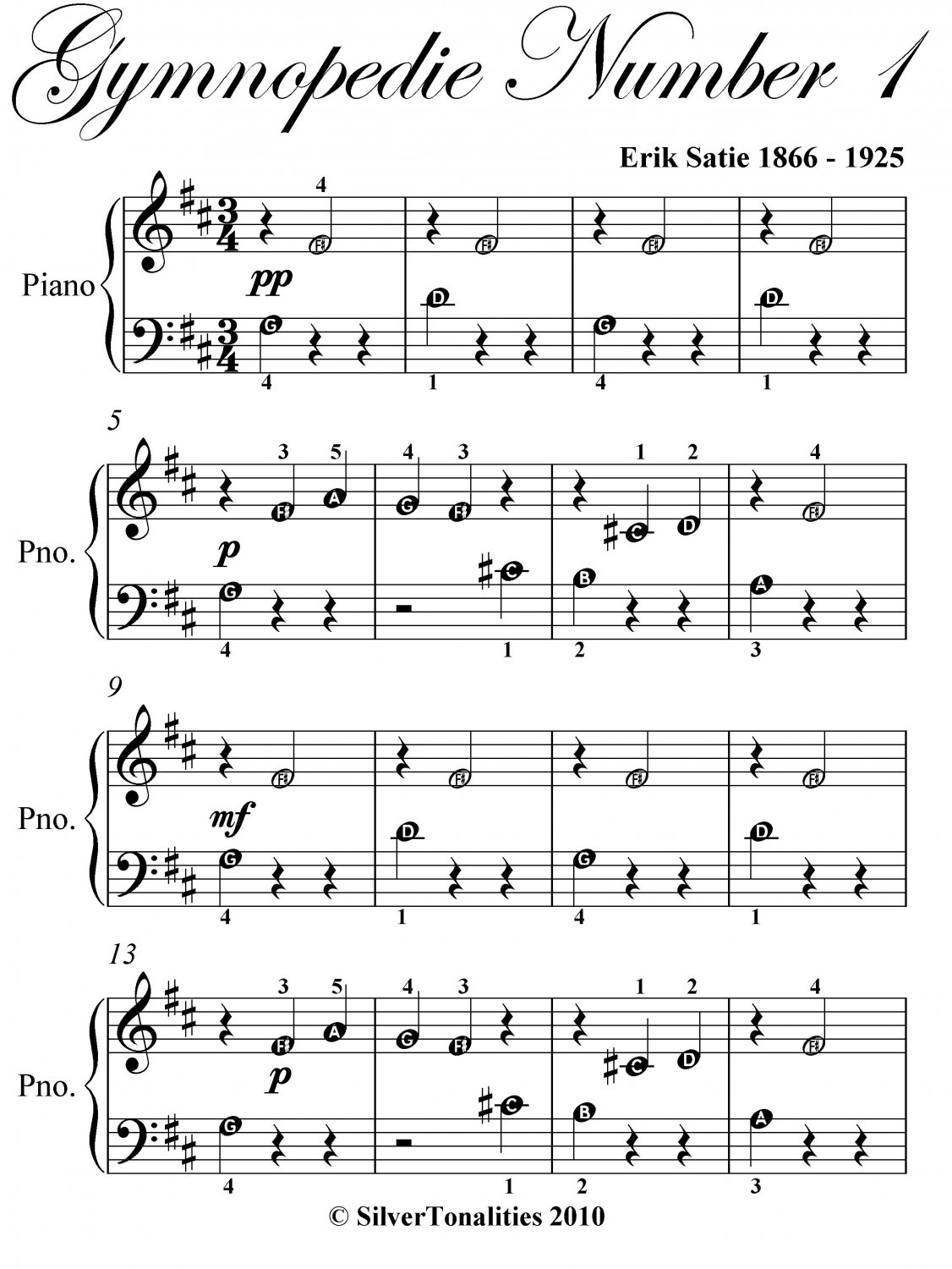 Gymnopedie Number 1 Beginner Piano Sheet Music PDF