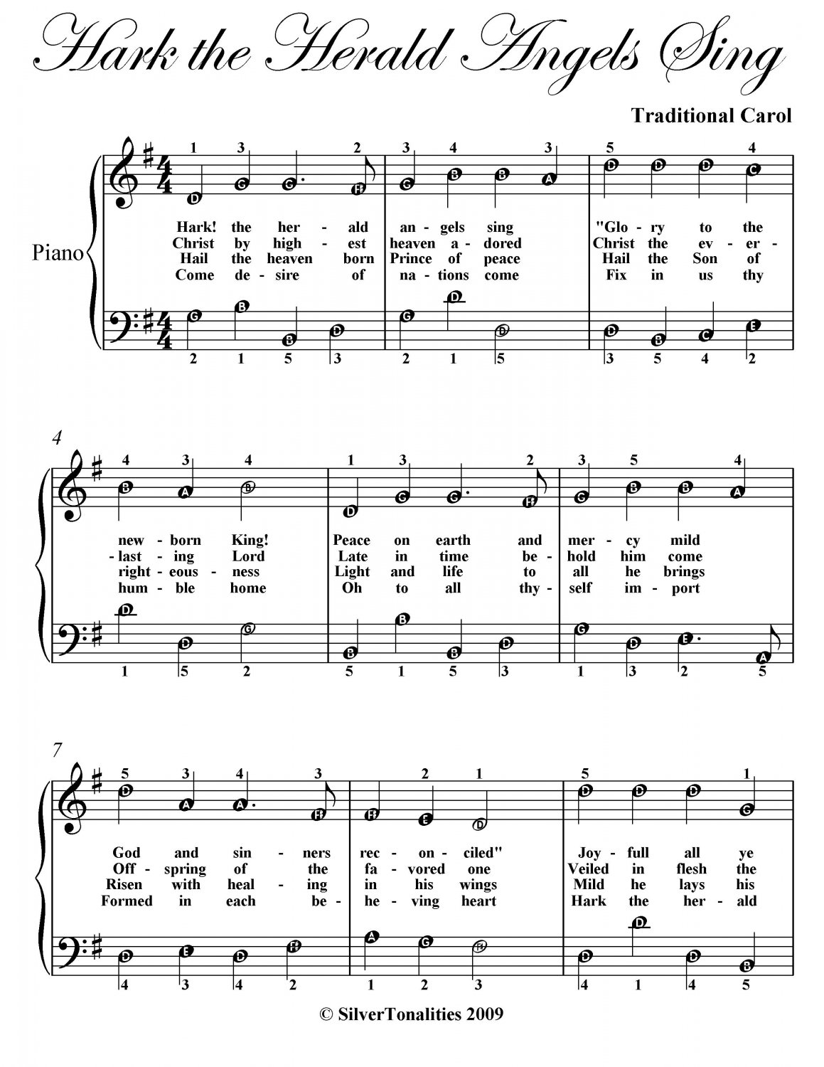 Hark the Herald Angels Sing Easy Piano Sheet Music PDF