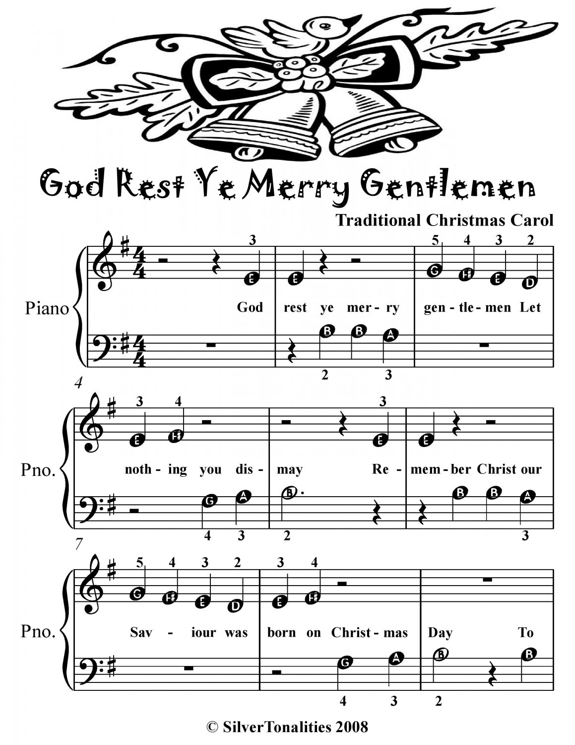 God Rest Ye Merry Gentlemen Beginner Piano Sheet Music Tadpole Edition PDF