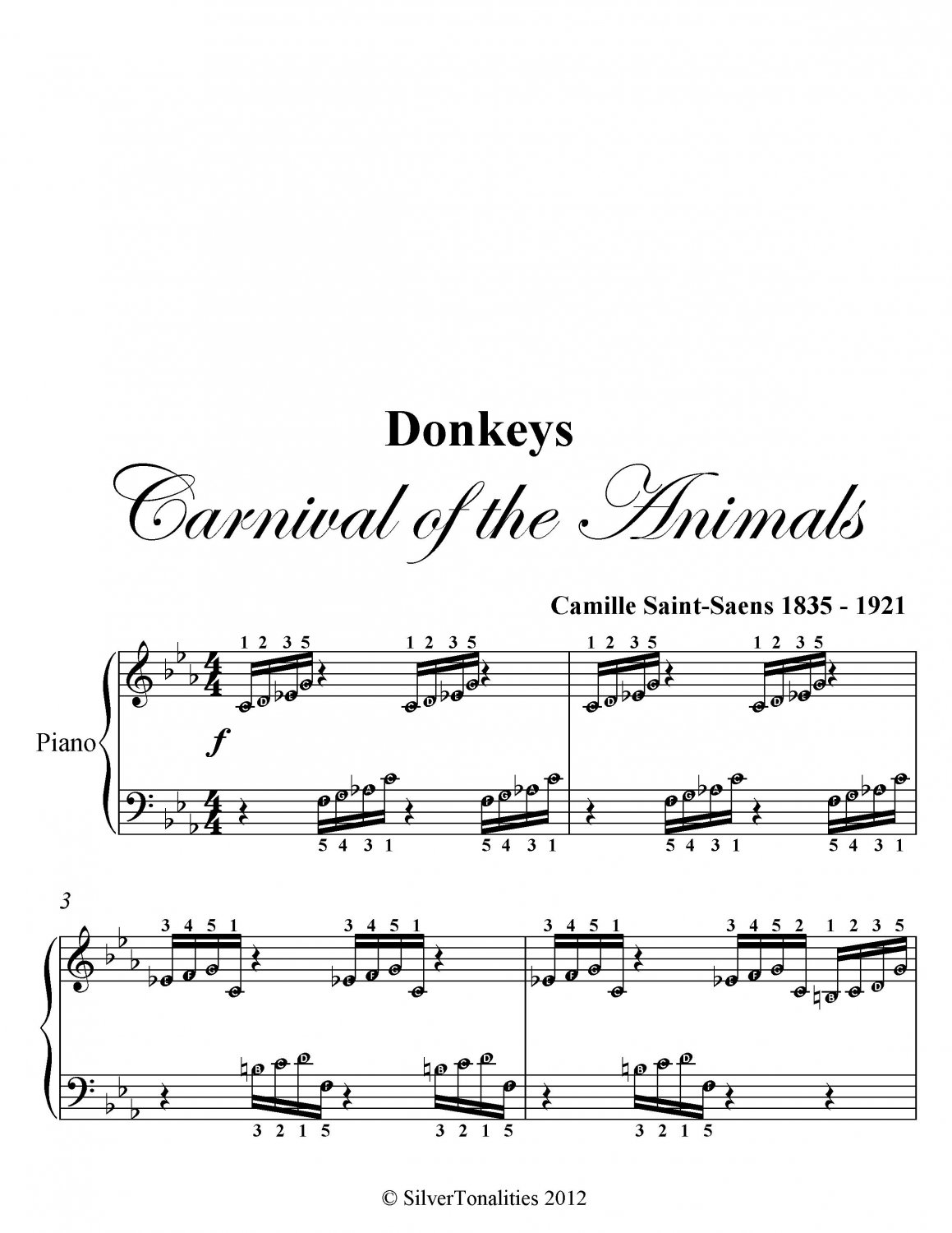 Donkeys Carnival of the Animals Beginner Piano Sheet Music PDF