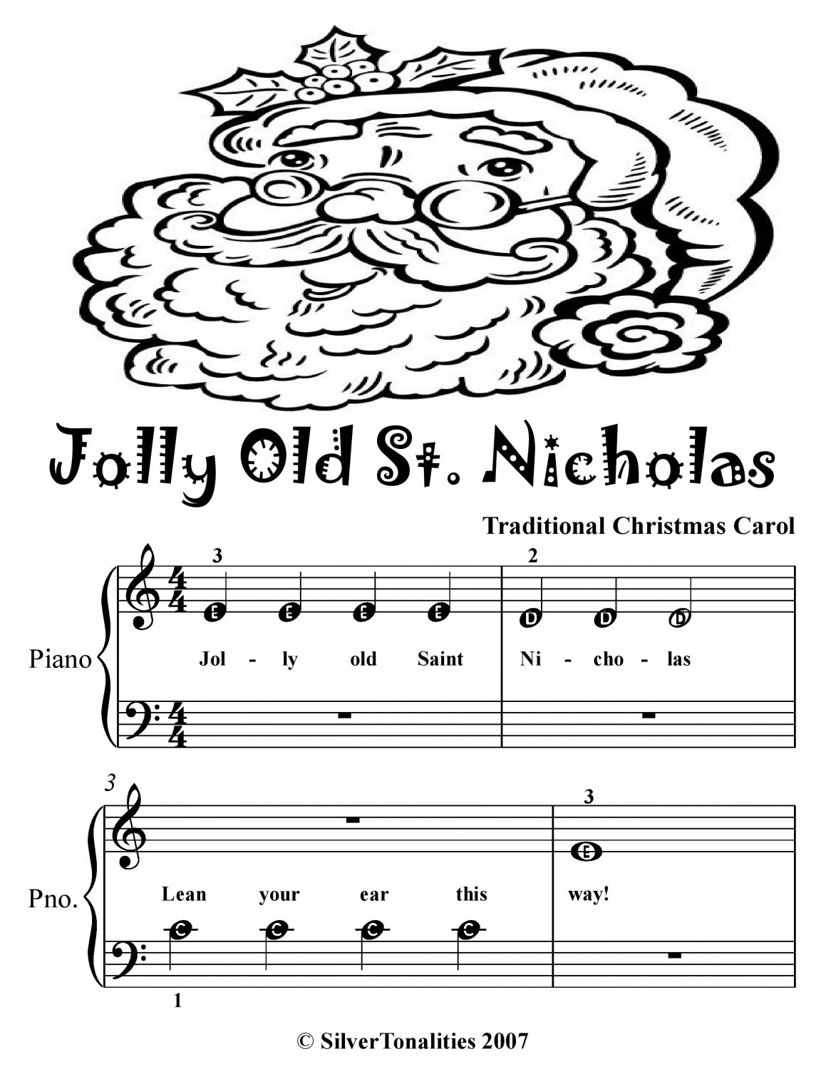 Jolly Old St Nicholas Beginner Piano Sheet Music Tadpole Edition PDF