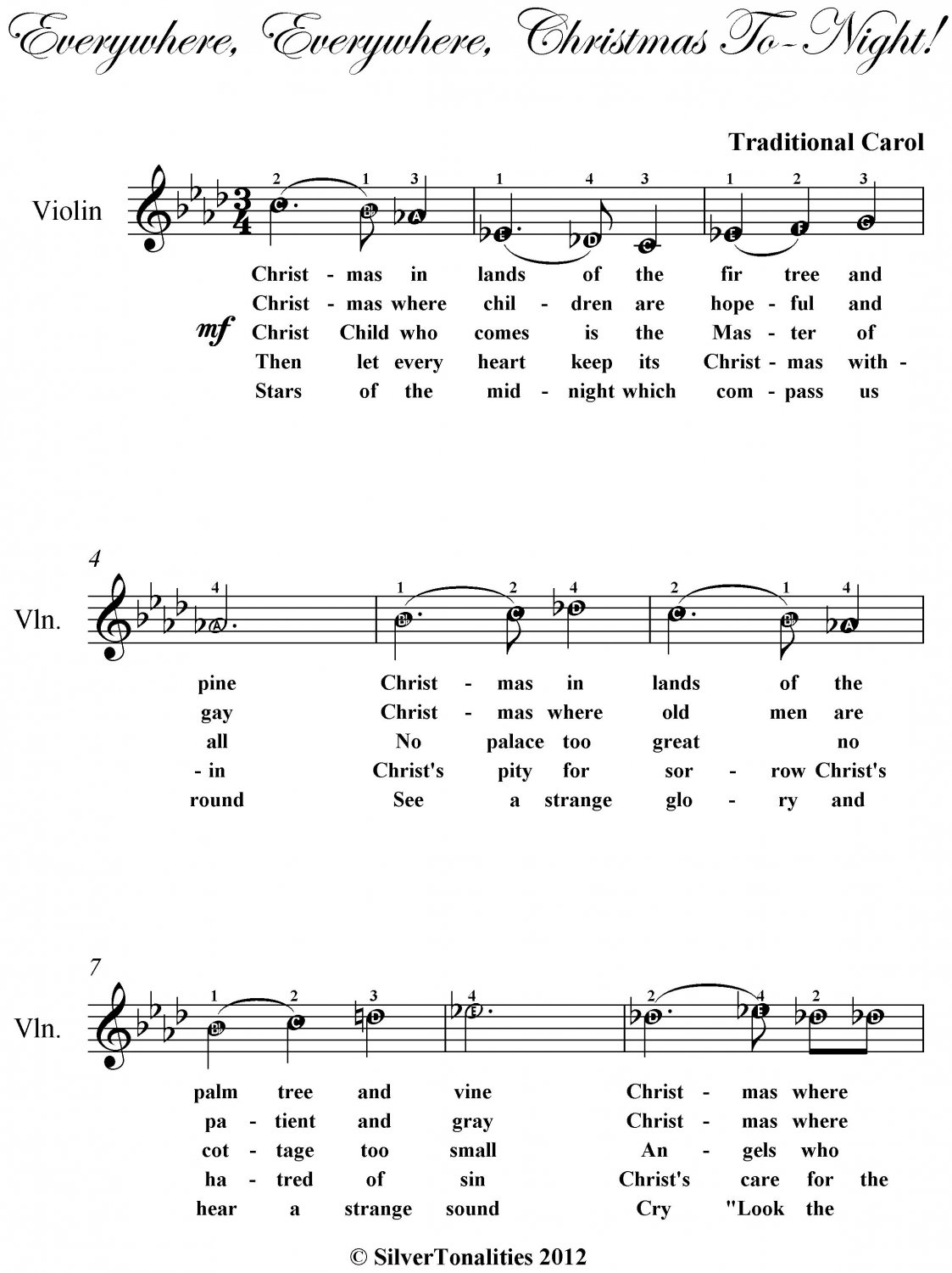 Everywhere Everywhere Christmas Tonight Easy Violin Sheet Music Pdf