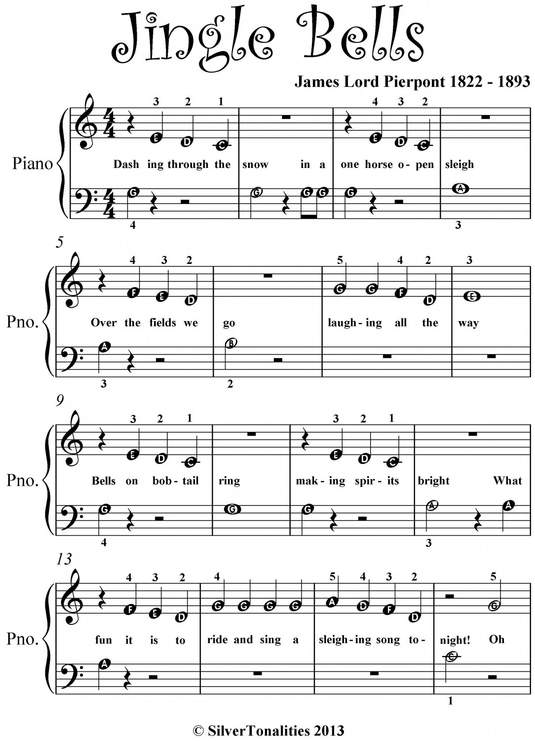 Jingle Bells Beginner Piano Sheet Music PDF