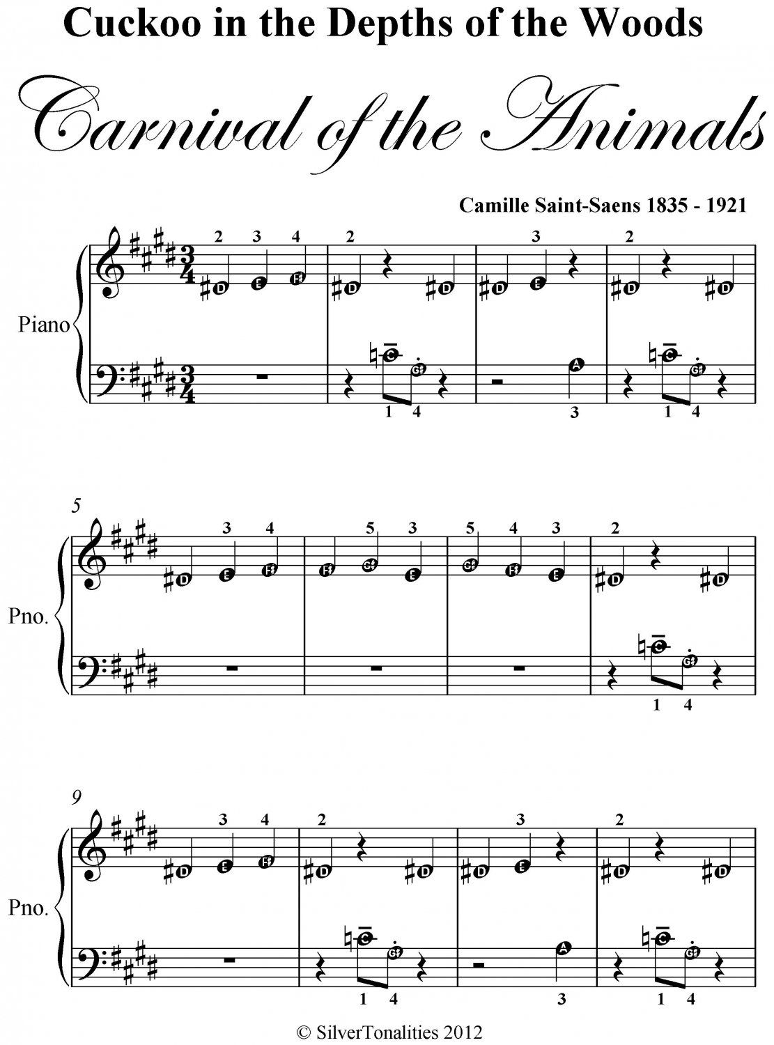Cuckoo In the Depths of the Woods Carnival of the Animals Beginner Piano Sheet Music PDF