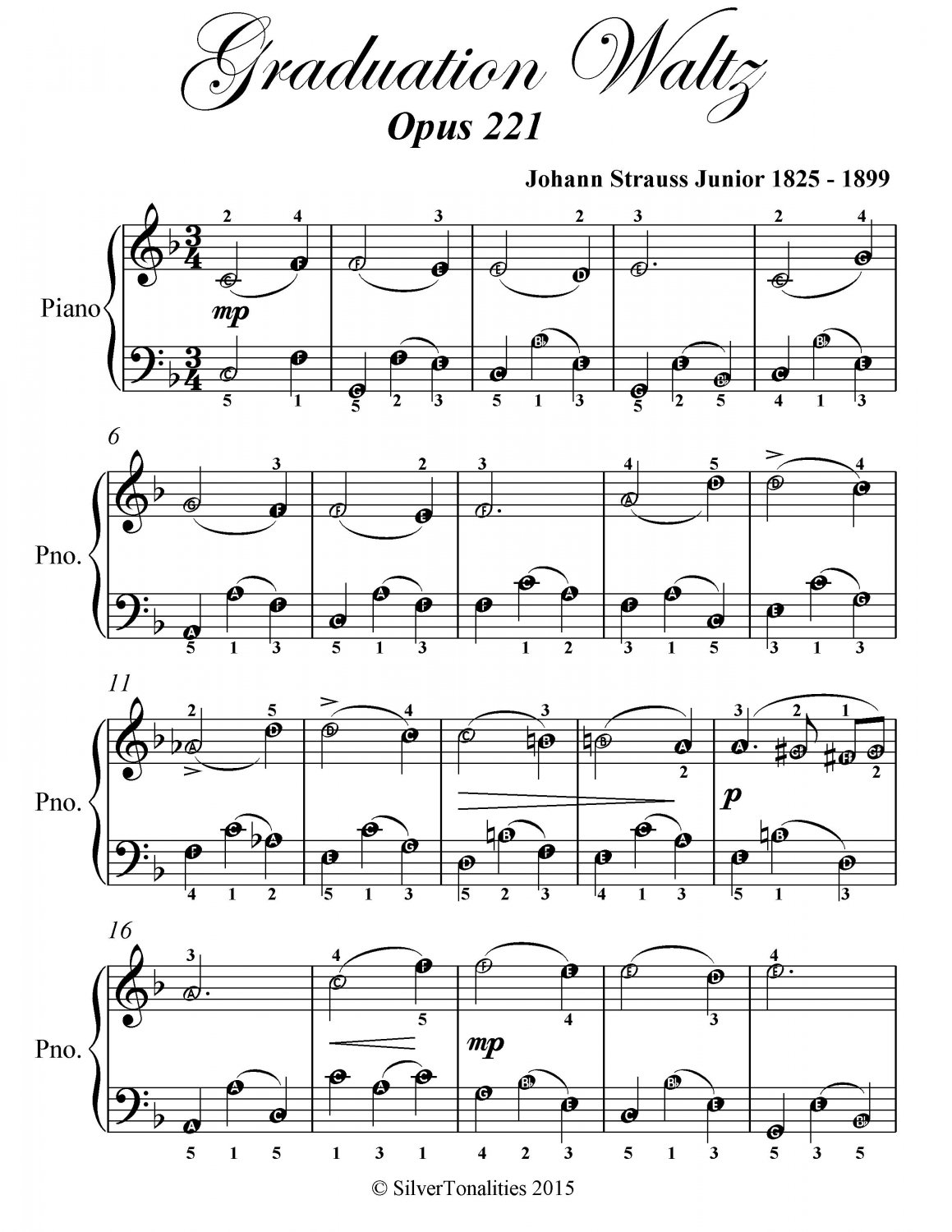 Graduation Waltz Opus 221 Easiest Piano Sheet Music PDF