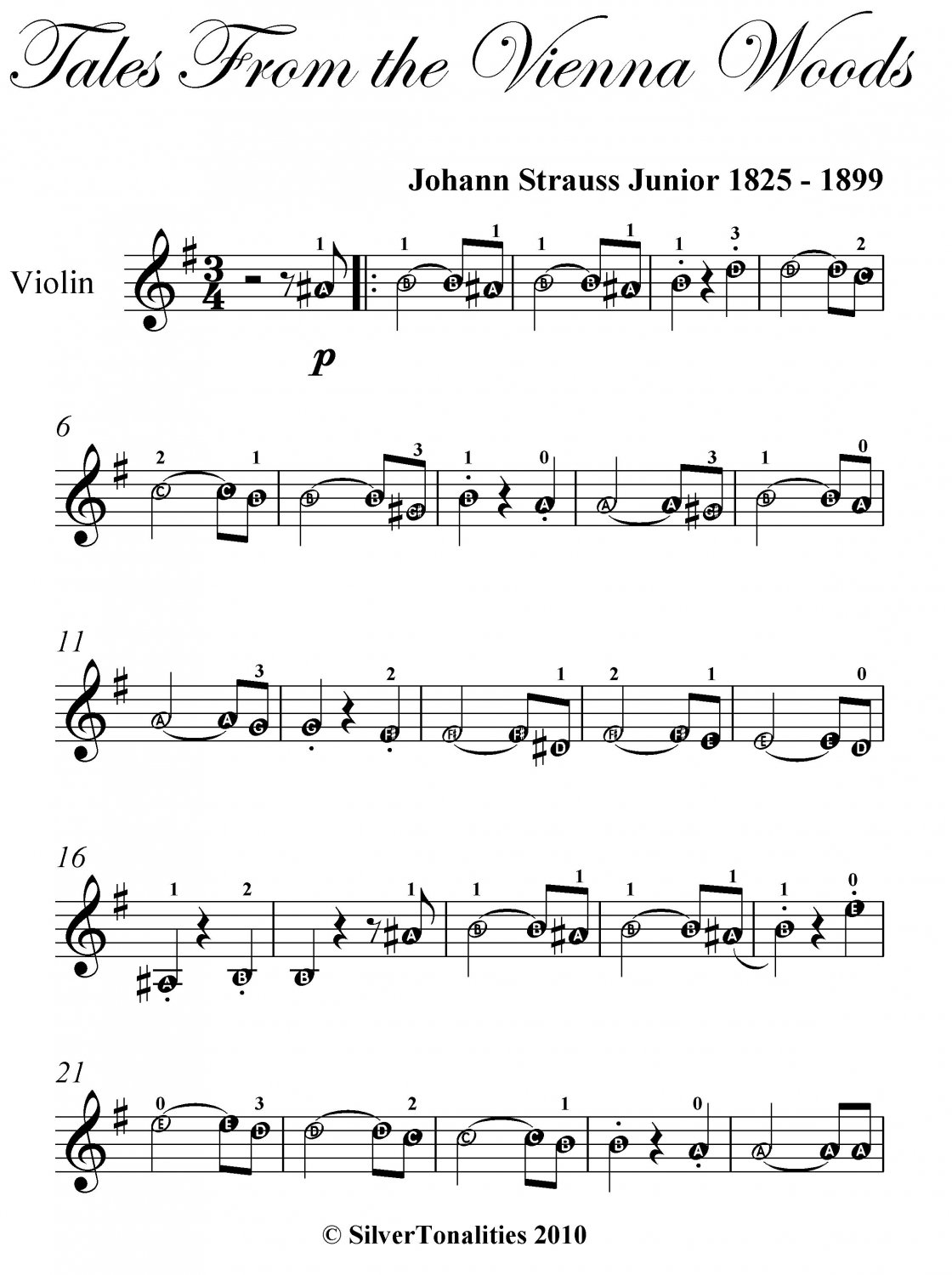 Tales from the Vienna Woods Easy Violin Sheet Music PDF
