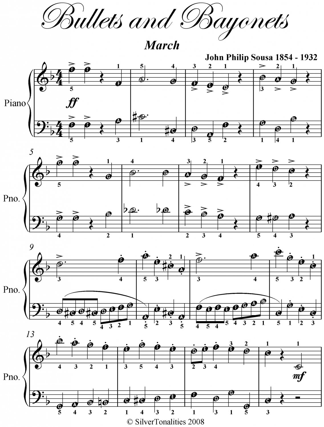 Bullets and Bayonets March Easy Piano Sheet Music PDF