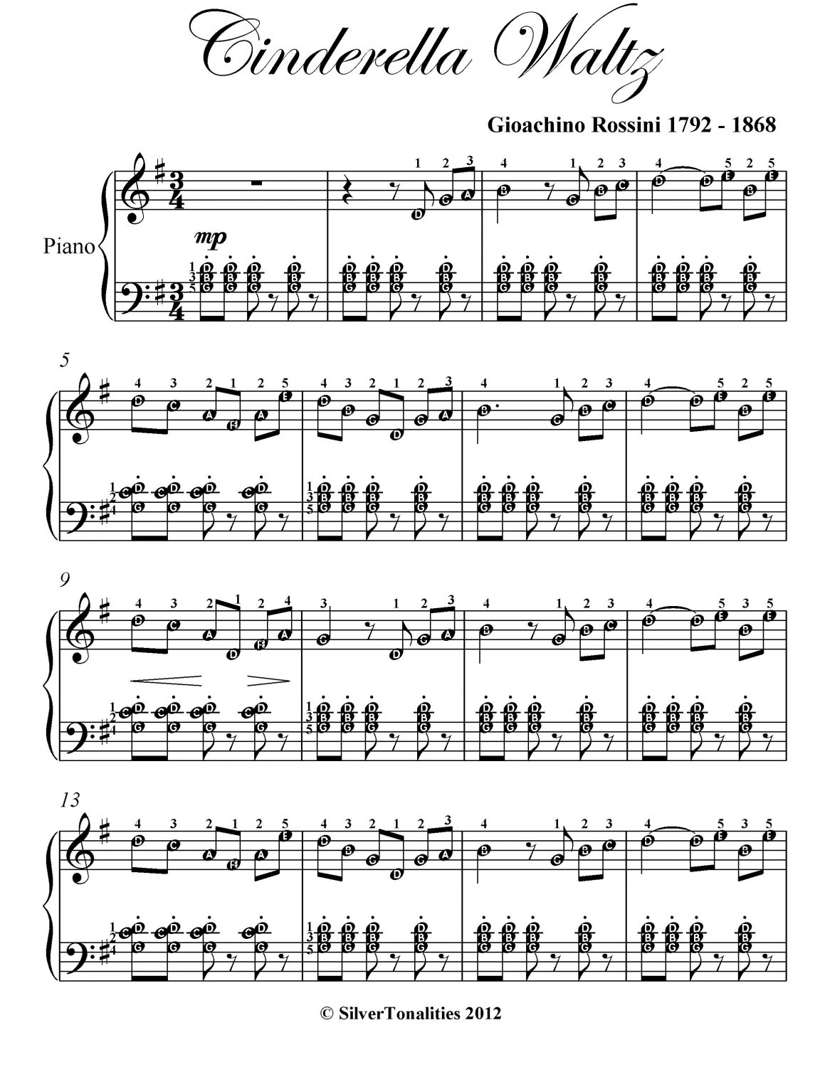 Cinderella Waltz Easy Intermediate Piano Sheet Music PDF