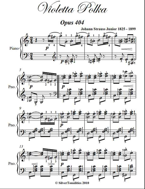Violetta Polka Opus 404 Easy Intermediate Piano Sheet Music PDF