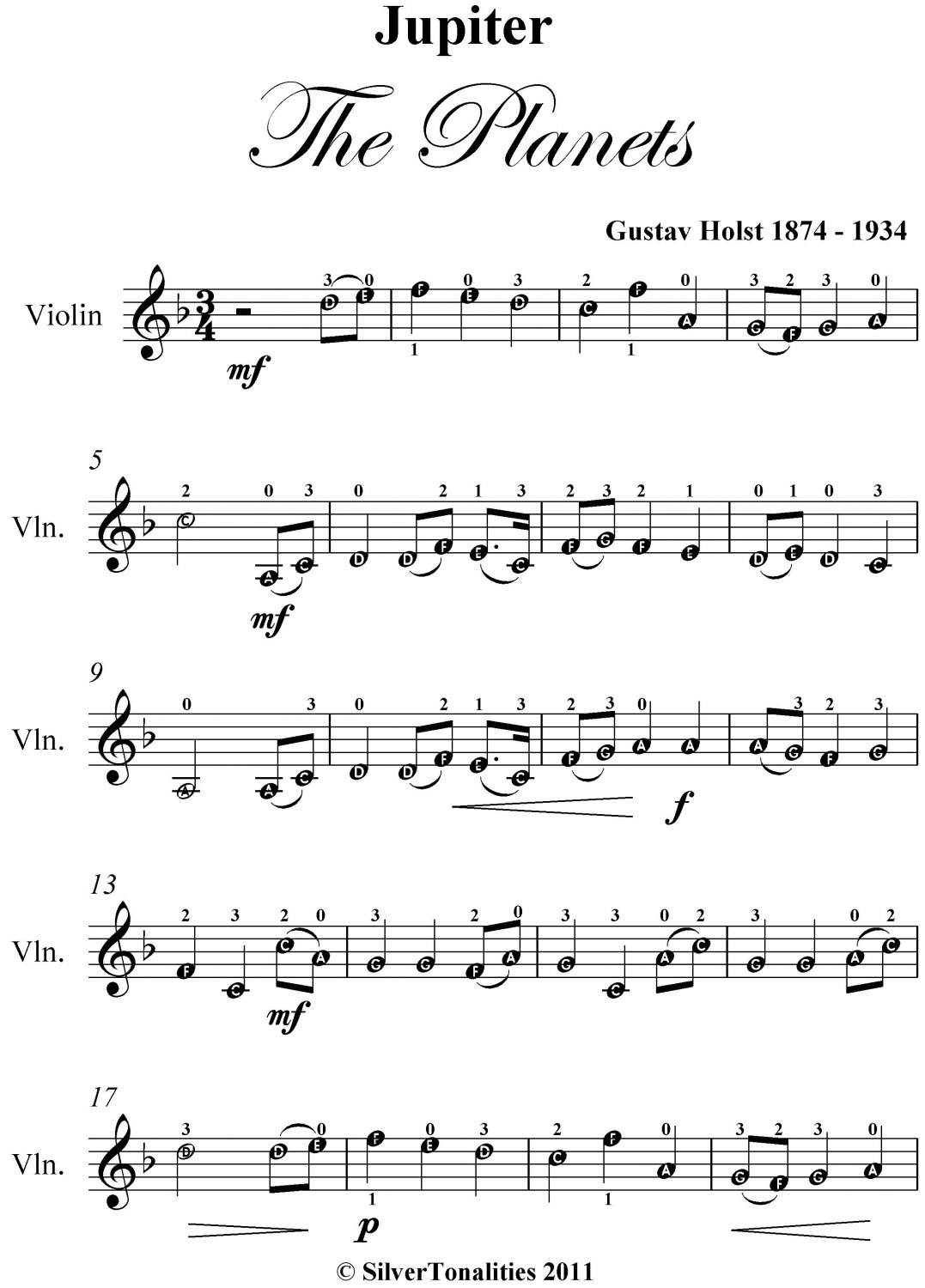 Jupiter the Planets Easy Violin Sheet Music PDF