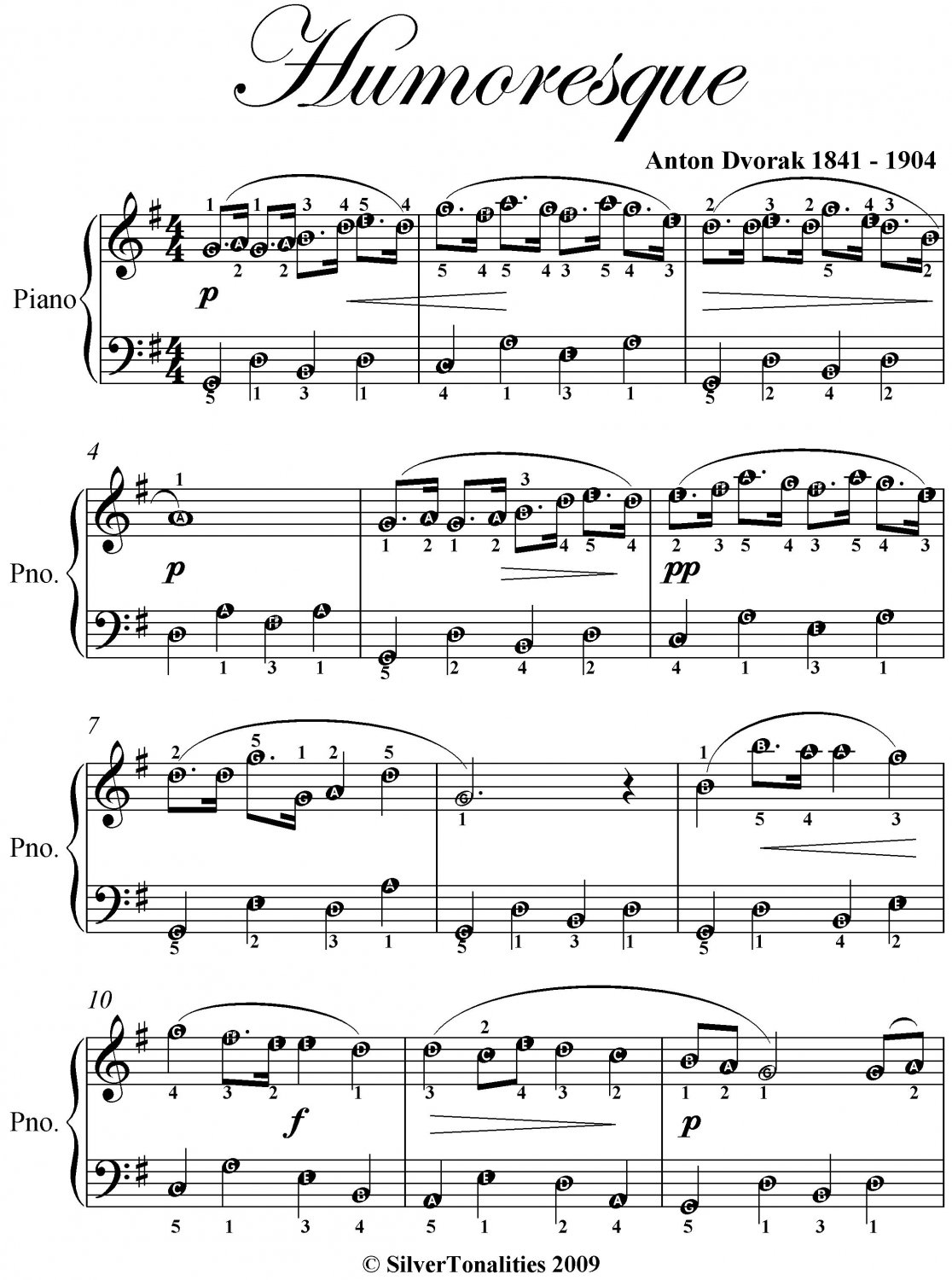 Humoresque Easy Piano Sheet Music PDF