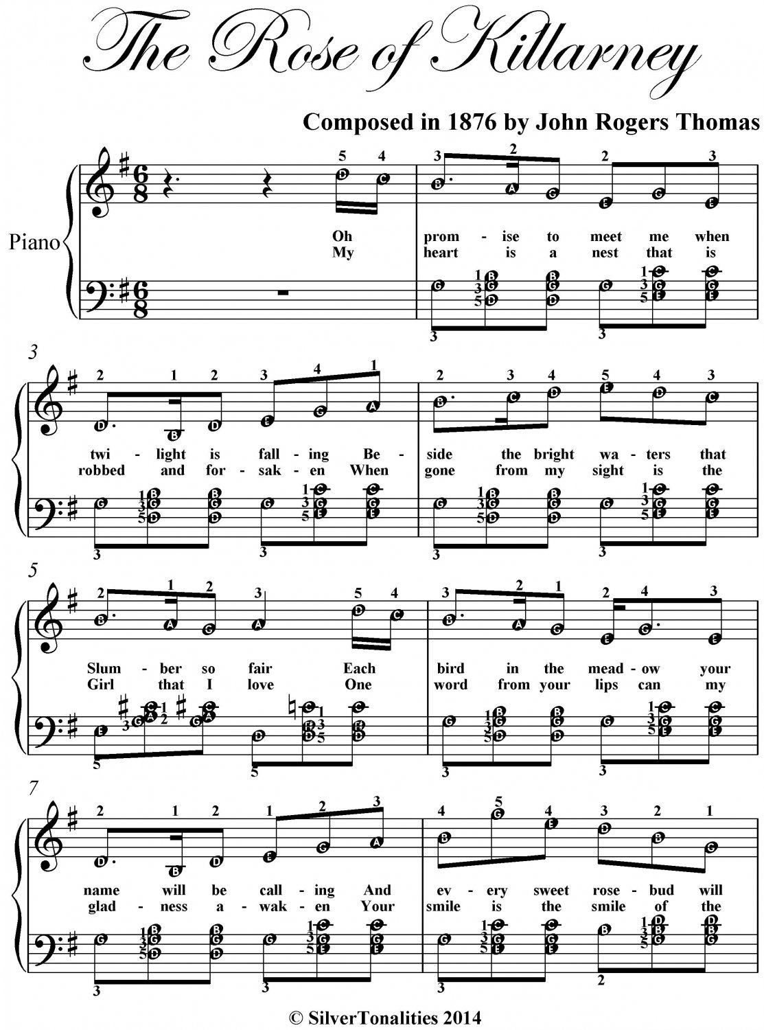 Rose of Killarney Elementary Piano Sheet Music PDF