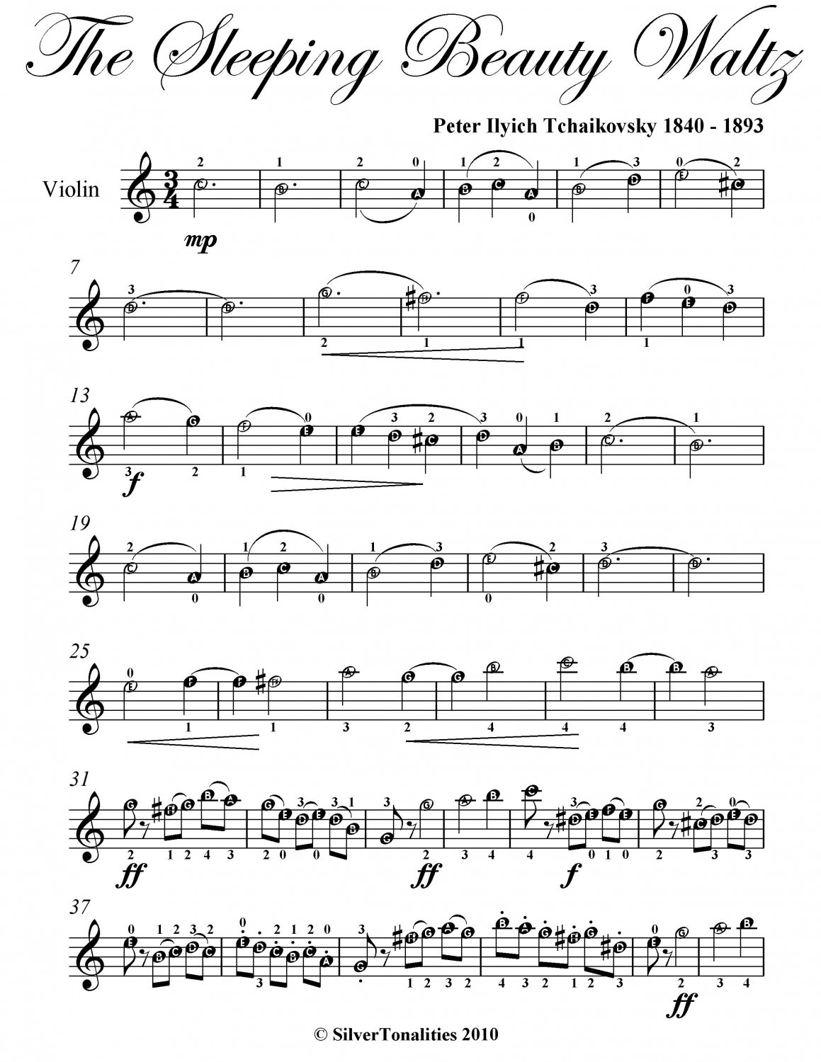 Sleeping Beauty Waltz Easy Violin Sheet Music PDF
