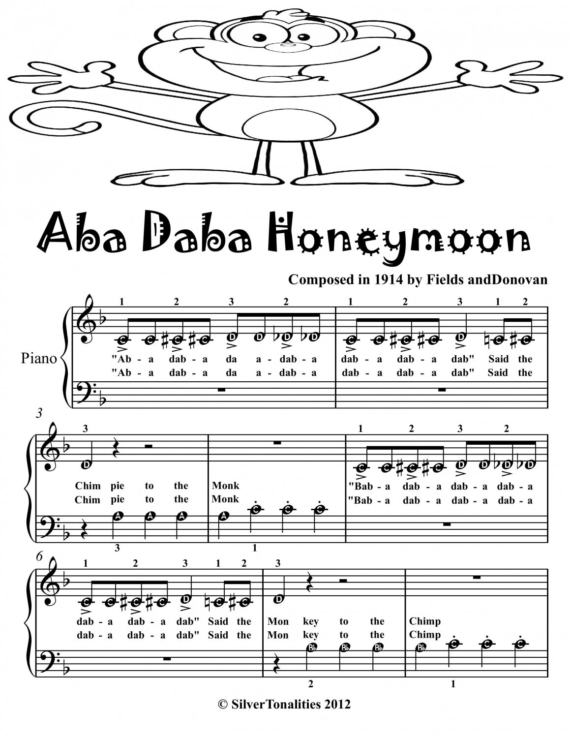 Aba Daba Honeymoon Beginner Piano Sheet Music Tadpole Edition PDF