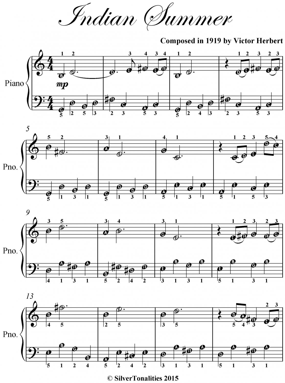 Indian Summer Easiest Piano Sheet Music PDF