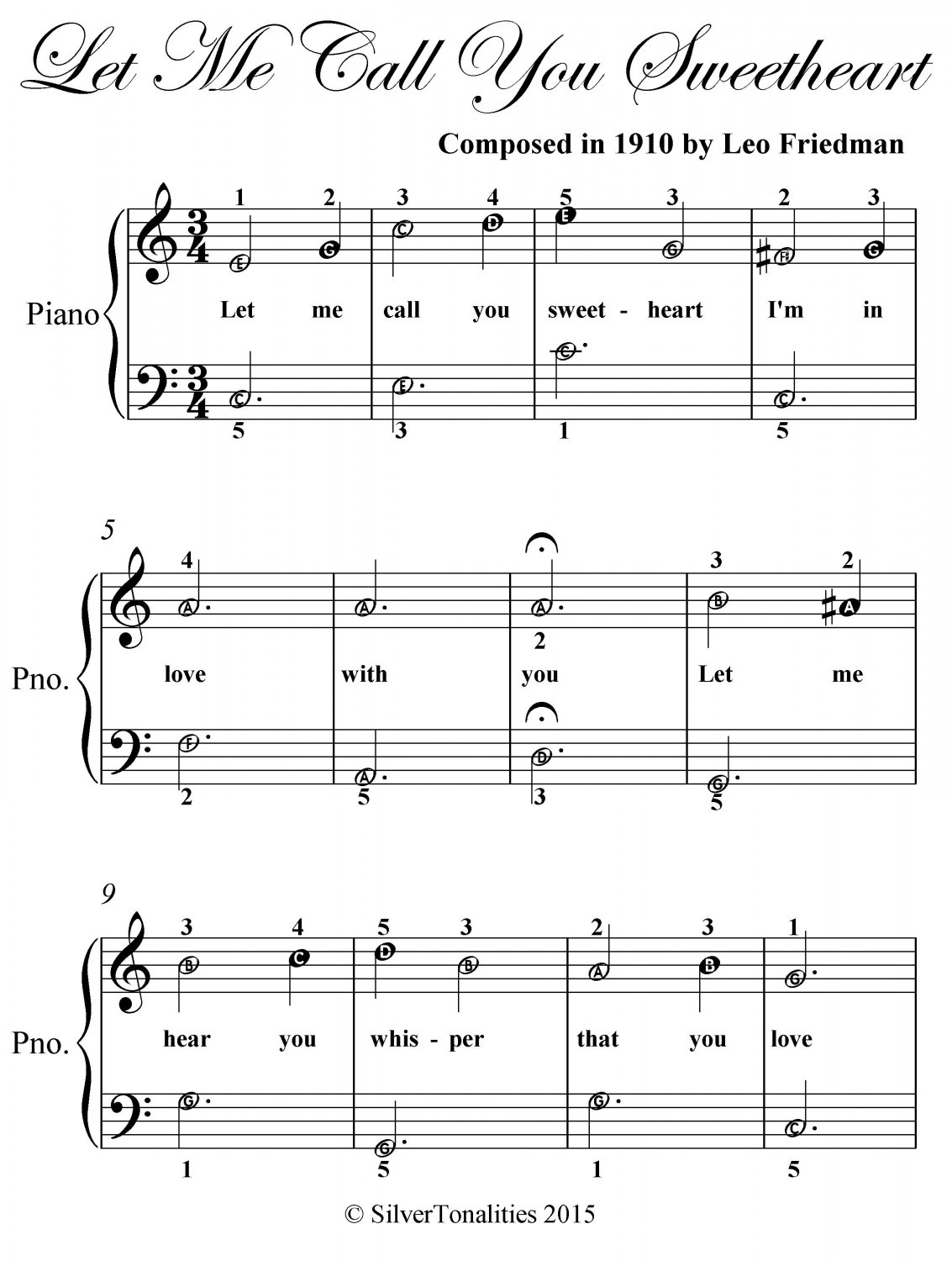 Let Me Call You Sweetheart Easiest Piano Sheet Music PDF
