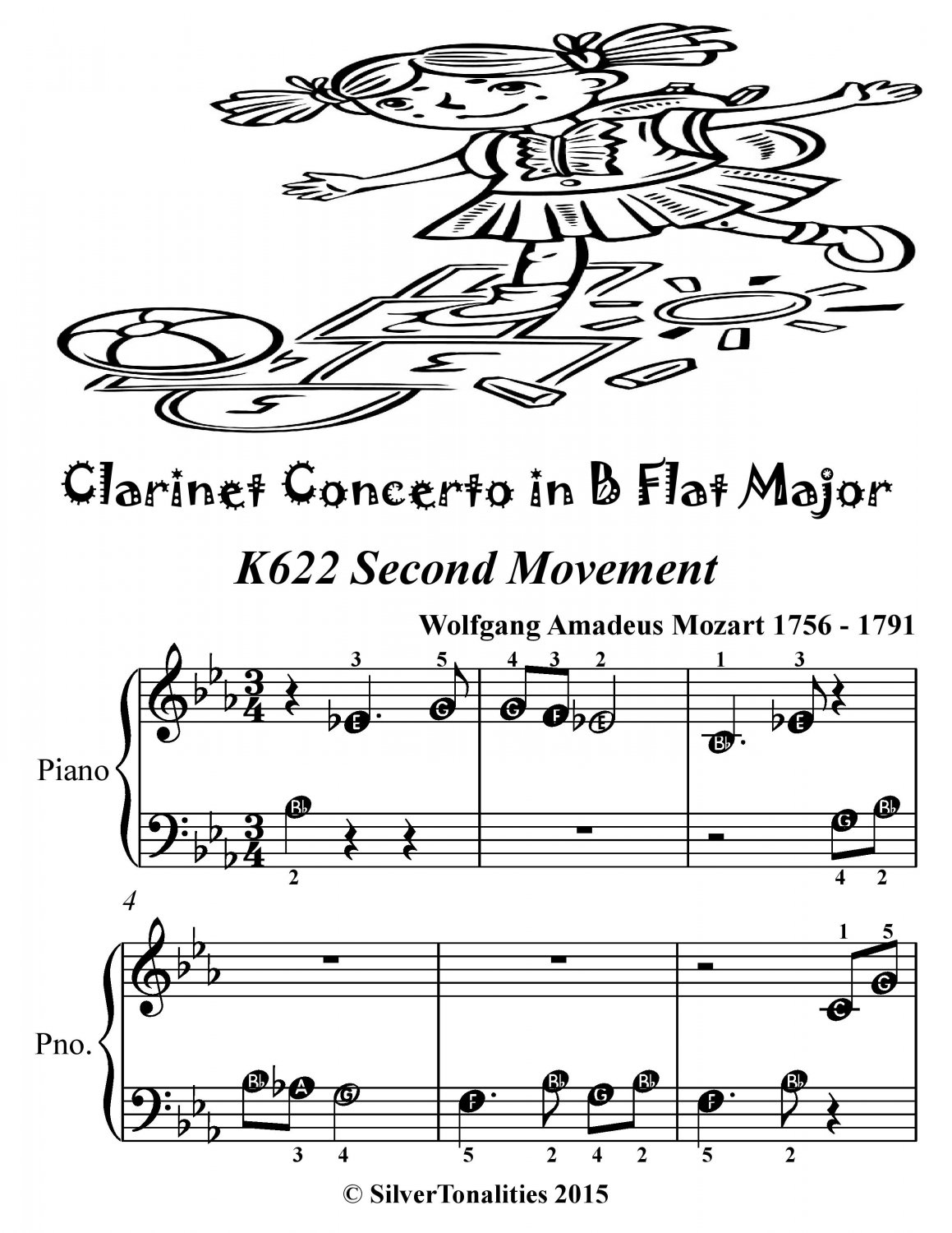Concerto in B Flat k622 2nd Movement Beginner Piano Sheet