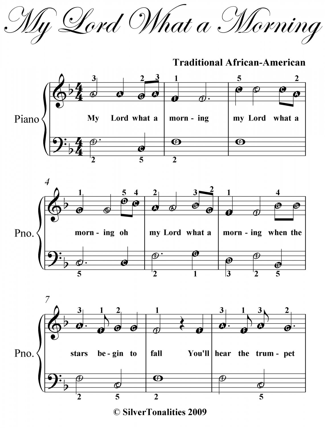 My Lord What a Morning Easy Piano Sheet Music PDF