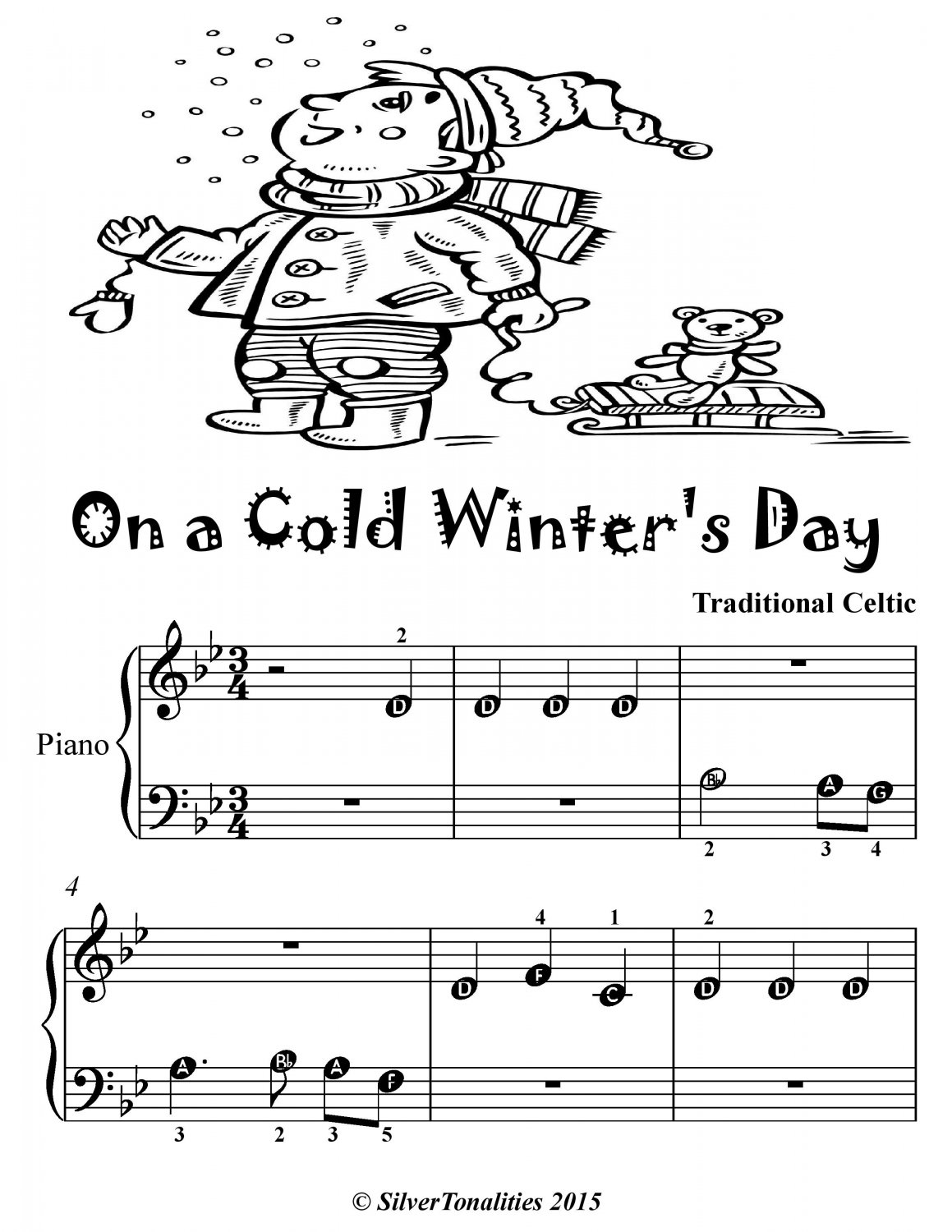 On a Cold Winter’s Day Beginner Piano Sheet Music Tadpole Edition PDF