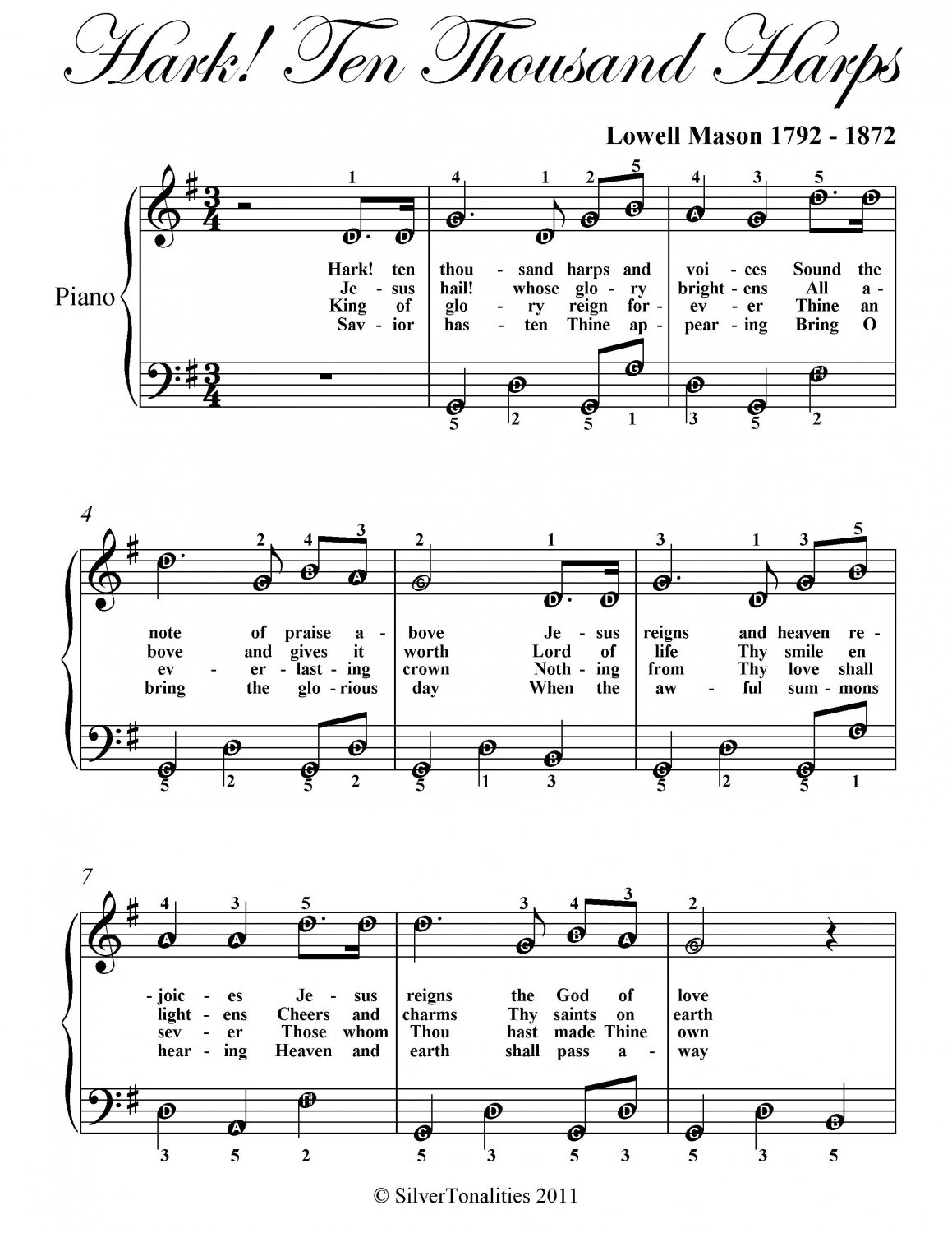 Hark Ten Thousand Harps Easy Piano Sheet Music PDF
