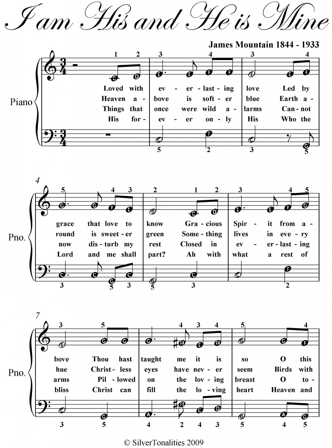 I Am His and He Is Mine Easy Piano Sheet Music
