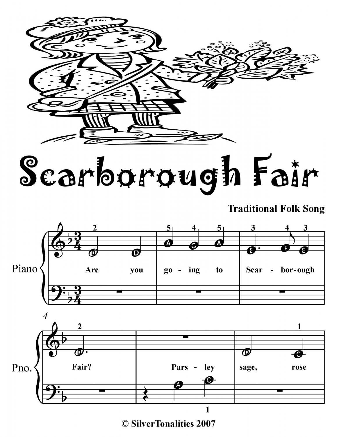 Scarborough Fair Beginner Piano Sheet Music Tadpole Edition