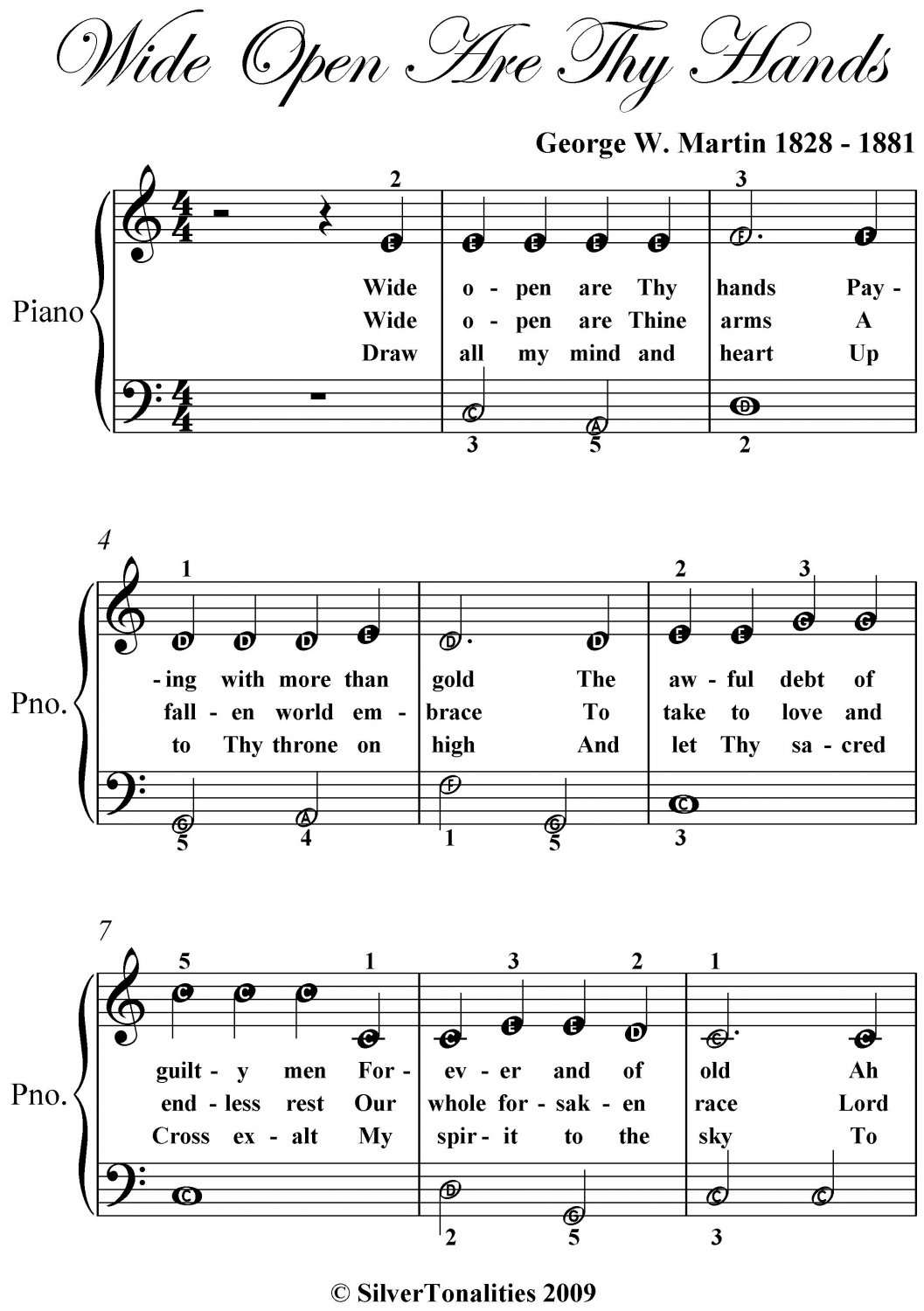 Wide Open Are Thy Hands Easy Piano Sheet Music PDF
