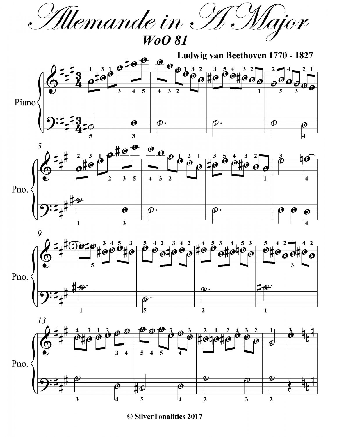 Allemande In A Major Wo081 Easiest Piano Sheet Music PDF