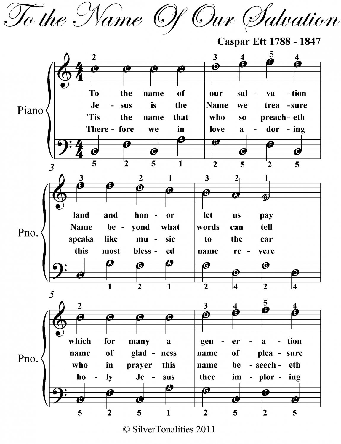 To the Name of Our Salvation Easy Piano Sheet Music PDF