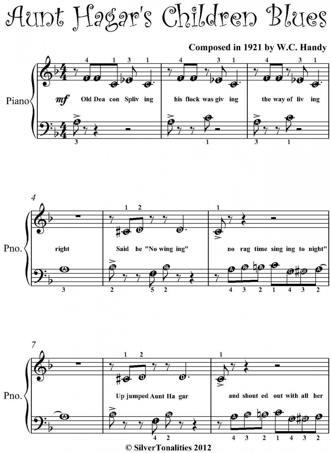 Aunt Hagar's Children Blues Beginner Piano Sheet Music PDF