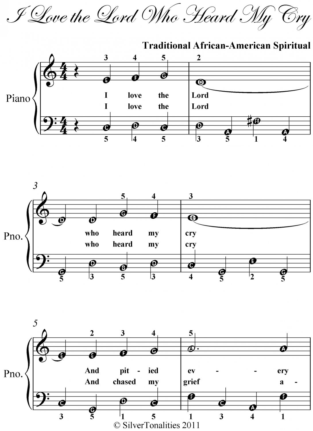 I Love the Lord Who Heard My Cry Easy Piano Sheet Music PDF