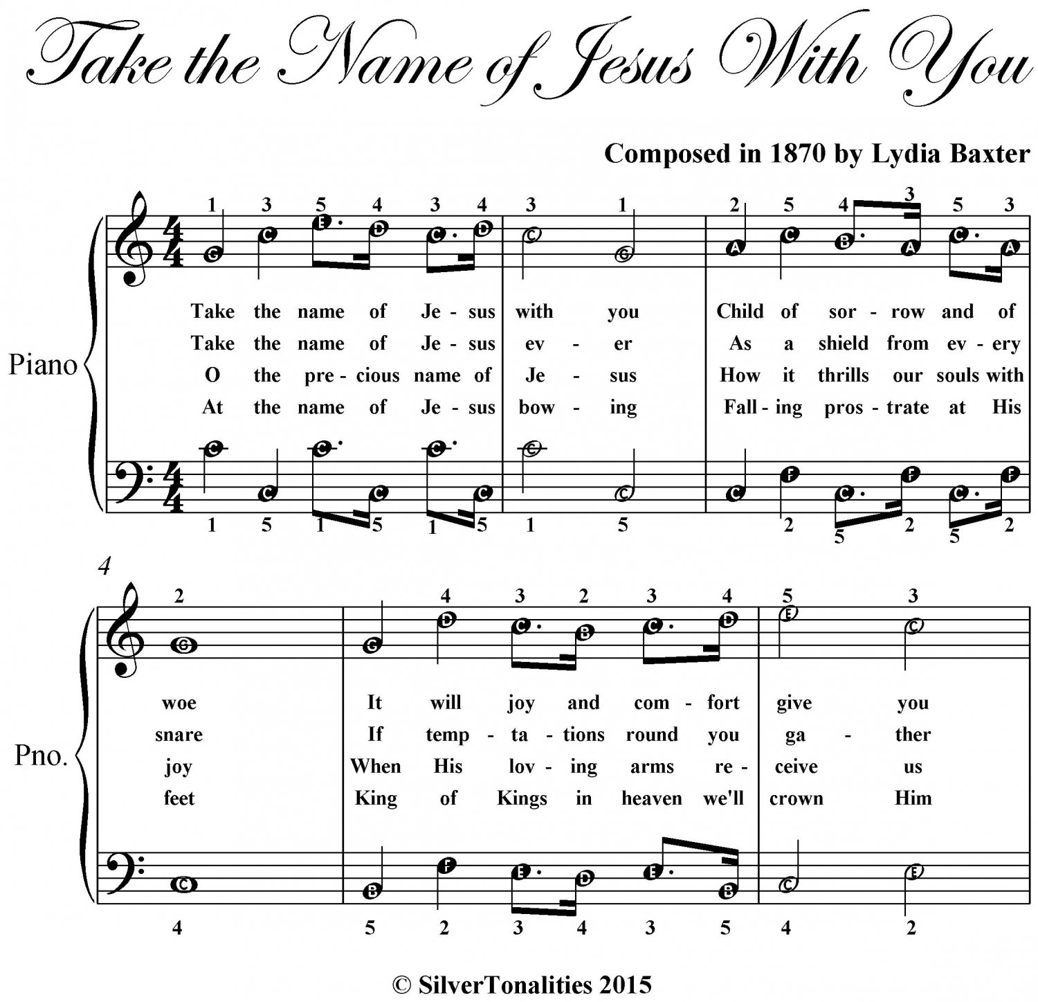 Take the Name of Jesus With You Easy Piano Sheet Music PDF